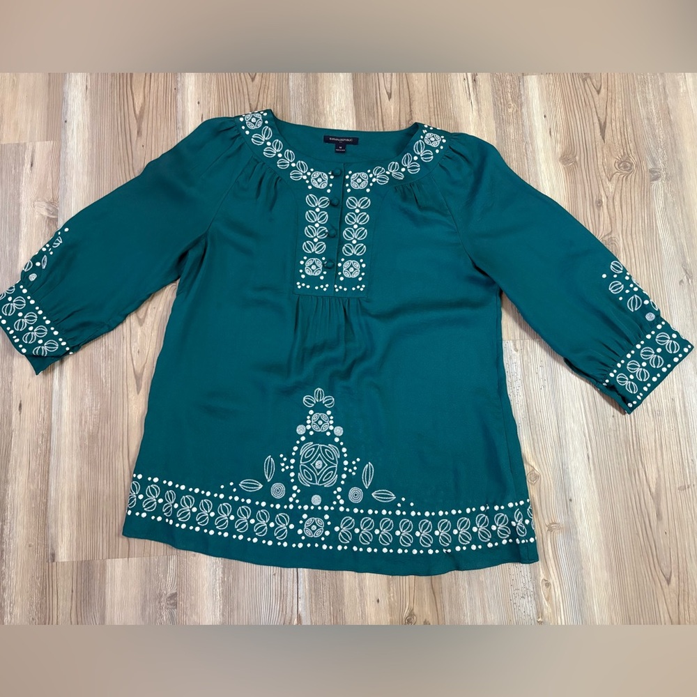 Banana Republic Factory Teal Embroidered Top
